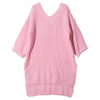 前後Vリブラインニットワンピース