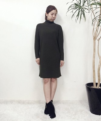 編地切り替えタートルネックワンピース