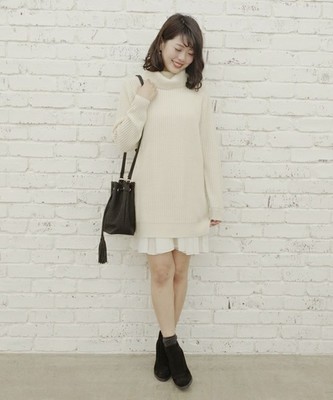 オフタートルニットアンサンブルワンピース
