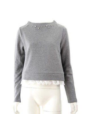 ビジュ&レース 裏毛トップス