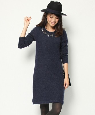 モヘア5ゲージビジューニットワンピース