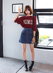 フロントボタンAラインデニムスカート・全1色・t43067