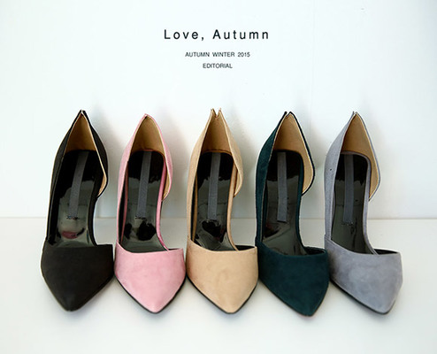 フェイクスエードポインテッドトゥピンヒールパンプス 