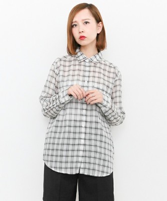 KBF コットンチェックブラウス