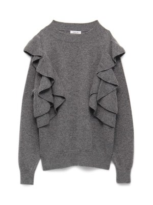 カシミヤ混フリルニットプルオーバー