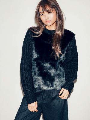 ラビットファーXニットトップス