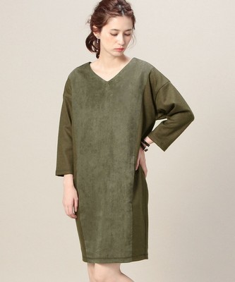 BY フェイクスウェードコンビ Vネックワンピース