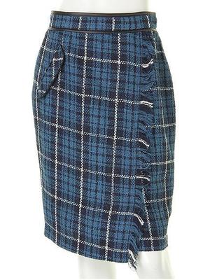 チェックフリンジ巻きタイトスカート