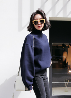 ドロップショルダーハイネック裏起毛プルオーバー・全7色・a43110