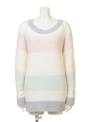 moco moco’パウダー’ラインボーダープルオーバー