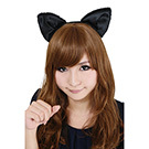 フワフワ猫耳カチューシャ　前耳　黒/黒