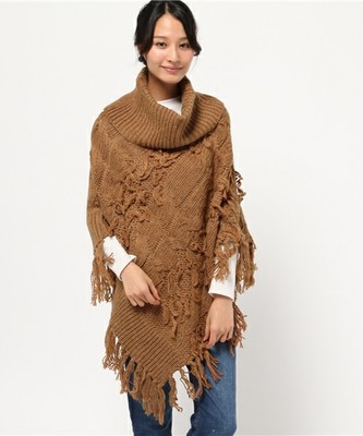 ケーブルフリンジポンチョ