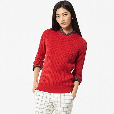 ＷＯＭＥＮ　コットンカシミヤケーブルクルーネックセーター（長袖）