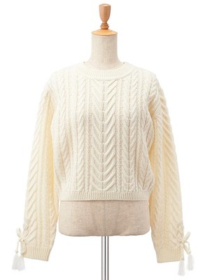 ケーブルコンパクトニットトップス