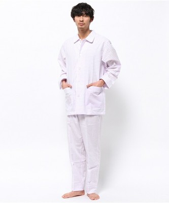 ストライプ+ネコドットジャカードメンズパジャマ