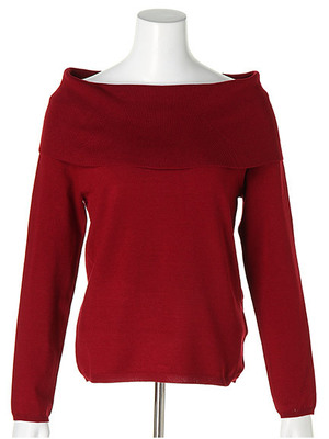 折返しオフショル長袖ニット