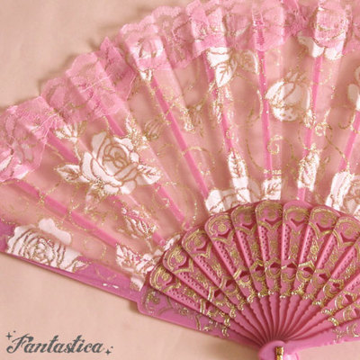 ロマンティック感がたまらないアート扇子／ローズピンク