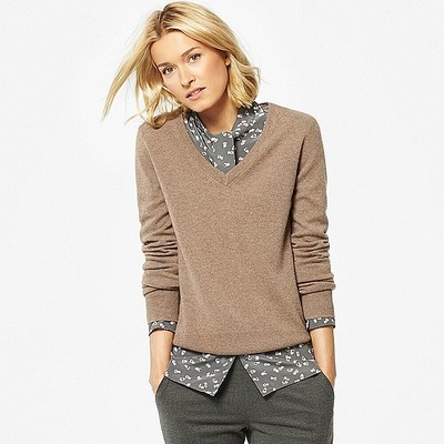 WOMEN カシミヤVネックセーター(長袖)