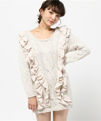 フリル×ケイブルニットワンピース
