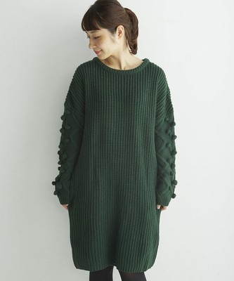 パプコーン編みがかわいいおしゃれニットワンピース