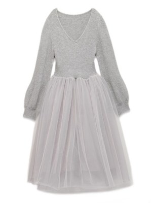 ハイウエストチュールコンビワンピース