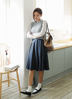  Aラインフレアミディスカート・全3色・e45524