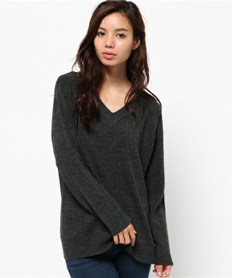 chickカシミヤライクストレッチVネックニットプルオーバー