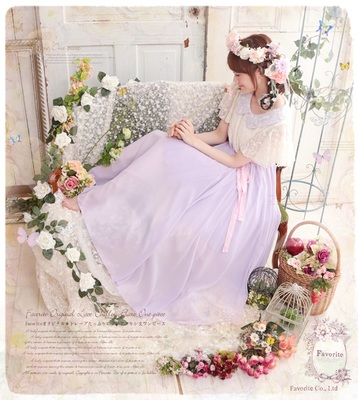 favorite Lace装飾シフォンflareワンピース