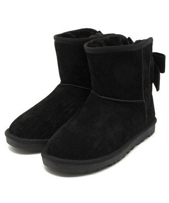 【ナイスクラップ】リボン付きショートムートンブーツ