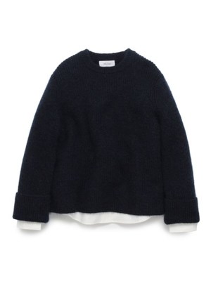 シャツ付き畦ニットプルオーバー