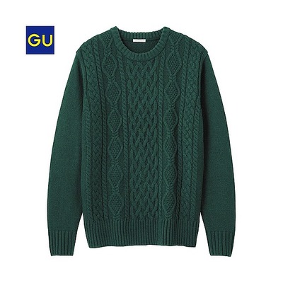 （GU）アランケーブルクルーネックセーター（長袖）