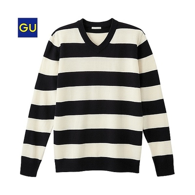 （GU）ボーダーＶネックセーター（長袖）