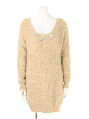 フェザーヤーンビジューワンピース