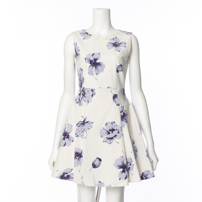 ビジュー装飾フラワープリントコーデュロイワンピース