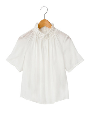 サテンフリルスタンドカラーブラウス