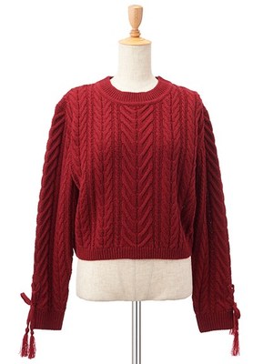 ケーブルコンパクトニットトップス