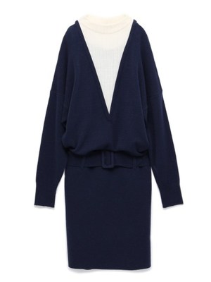 ニットビッグベルトコクーンワンピース