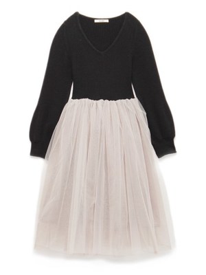 ハイウエストチュールコンビワンピース