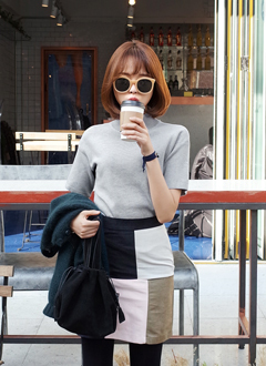 ウール混ハーフスリーブモックネックトップス・全5色・t45341