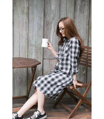 チェックマキシ長袖シャツOP