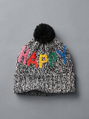 Word logo pom-pom beanie