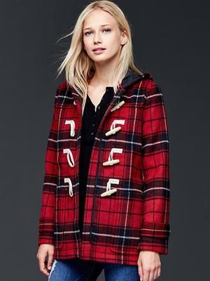 Plaid wool toggle coat