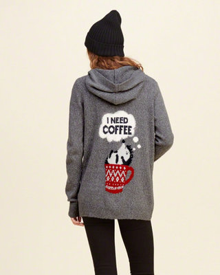  Intarsia Hooded Open Sweater