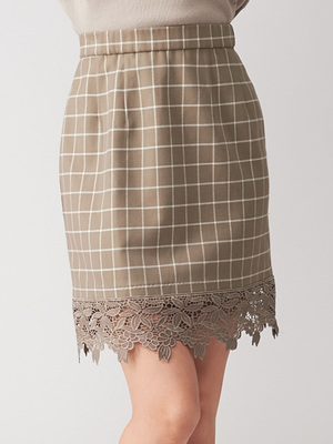T/Rウィンドーペンチェックヘムレースタイトスカート