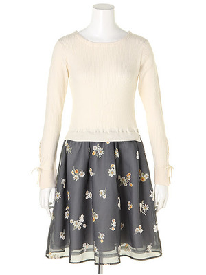 ベロアオパールフラワードッキングワンピース