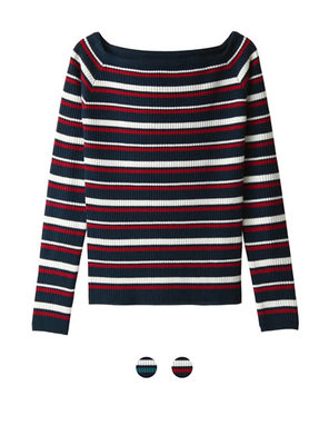 GRL グレイル スクエアネックマルチボーダーニット