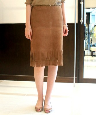 〈spick and span〉ゴートスエードダンダンフリンジタイトスカート