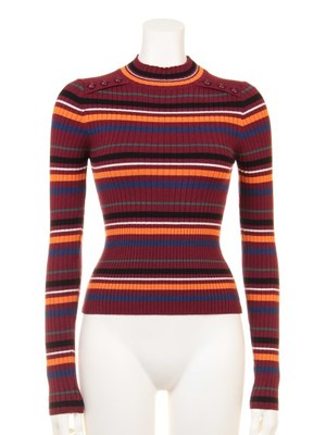 ボタン付ボーダーニットトップス