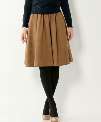フェイクスウェード ギャザー ミディ丈 スカート