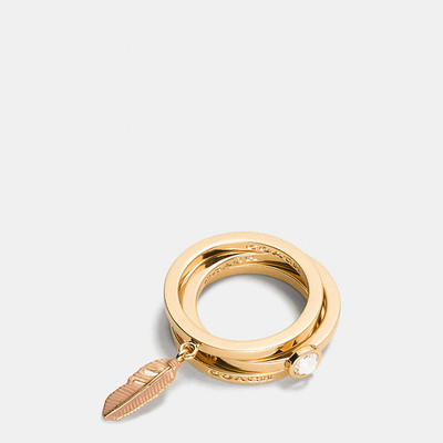 パヴェ メタル アンド エナメル フェザー リング セット